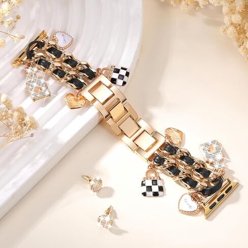 Stylish Metal Band Compatible with Apple Watch Bands for Women 40mm 38mm 41mm 44mm 42mm 45mm 46mm,Pretty Chain Strap with Apple Watch Accessories Charms for iWatch Bands Series 10 9 8 7 6 5 4 3 2 1 SE in Saudi Arabia