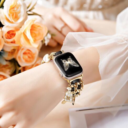 Stylish Metal Band Compatible with Apple Watch Bands for Women 40mm 38mm 41mm 44mm 42mm 45mm 46mm,Pretty Chain Strap with Apple Watch Accessories Charms for iWatch Bands Series 10 9 8 7 6 5 4 3 2 1 SE in Saudi Arabia