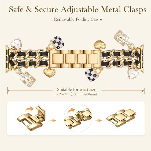Stylish Metal Band Compatible with Apple Watch Bands for Women 40mm 38mm 41mm 44mm 42mm 45mm 46mm,Pretty Chain Strap with Apple Watch Accessories Charms for iWatch Bands Series 10 9 8 7 6 5 4 3 2 1 SE in Saudi Arabia