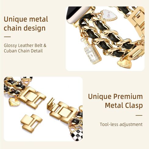 Stylish Metal Band Compatible with Apple Watch Bands for Women 40mm 38mm 41mm 44mm 42mm 45mm 46mm,Pretty Chain Strap with Apple Watch Accessories Charms for iWatch Bands Series 10 9 8 7 6 5 4 3 2 1 SE in Saudi Arabia