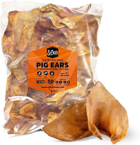 Sitka Farms Pig Ears for Dogs 50 Count - 100% Natural Premium Dog Treats - Single Ingredient Training and Reward - Dental Chews for Large Small and Medium Dogs in Kuwait