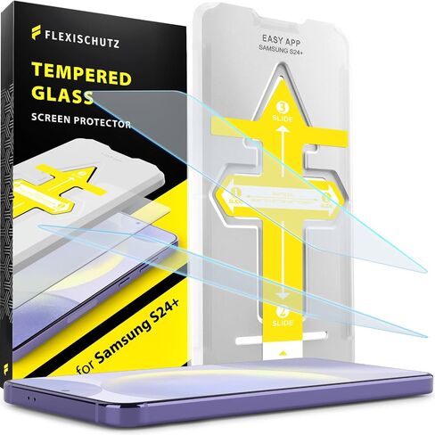 واقي شاشة FlexiSchutz® ​​لهاتف Samsung Galaxy S24 PLUS مع أداة التثبيت، زجاج مقسى لواقي شاشة Samsung S24 PLUS، وضوح عالي الدقة، خالٍ من الفقاعات، مضاد للخدش [عبوة من قطعتين] in Saudi Arabia