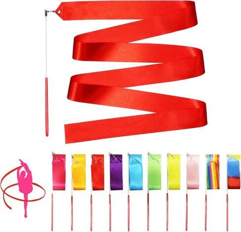 Novelty Place قطعتان من شرائط الرقص المتلألئة، 6.6 قدم ألوان لامعة للأطفال، عصا شريط الجمباز - أعواد إيقاع مثالية لعروض المواهب، والرقص الفني، وتدوير باتون in Kuwait