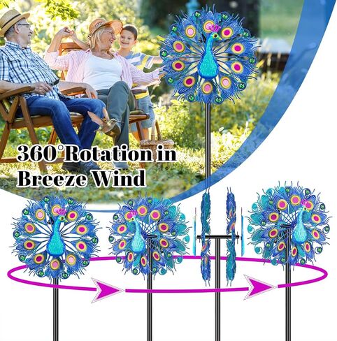 Metal Outdoor Wind Spinner, 2-Way Wind Sculpture Spinner with Metal Stake, Waterproof 360 Degrees Kinetic Windmill Art Decoration for Patio Garden Lawn (A- Colorful) in Saudi Arabia