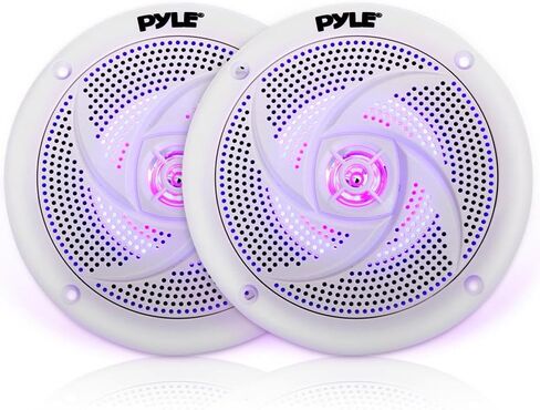 4X Pyle Marine مقاس 5.25 بوصة ثنائي الاتجاه مقاوم للماء باللون الأبيض LED ومكبرات صوت رفيعة المستوى، سلك مكبر صوت معلب مقاس 16 بوصة بطول 50 قدمًا in Saudi Arabia