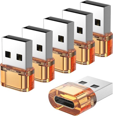 USB A to USB C Adapter 6 Packs, USB Male to C Adapter for Charging & OTG Function, USB-A Male to USB-C Female Adapter Compatible with iPhone15 Plus Pro Max/Airpods/iPad 9 10 Air 5 Mini 6 (Yellow in Saudi Arabia