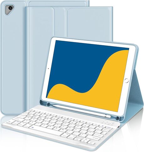 Keyboard Case for iPad 6th Generation 2018, 5th (2017), iPad Air 2/Air, iPad 9.7 inch, Slim Folio Cover with Pencil Holder, Detachable Wireless Bluetooth Keyboard, QWERTY Layput, Auto Sleep/Wake Blue in Saudi Arabia