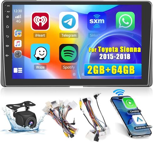 Hikity Android Car Stereo for Toyota Sienna 2015-2018 Radio 2+64GB 9 بوصة تعمل باللمس راديو السيارة اللاسلكي Carplay Android Auto Support GPS Navigation WiFi Bluetooth FM EQ كاميرا احتياطية in Saudi Arabia
