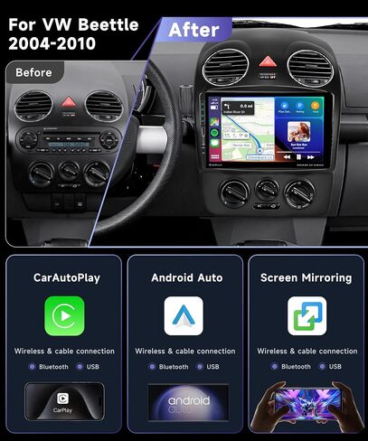 راديو ستيريو للسيارة 8Core 4G 64G لسيارة Volkswagen Beetle 2004-2010 مع CarPlay لاسلكي Android Auto 9 بوصة 1280x720P IPS شاشة لمس بلوتوث 5.0 GPS WiFi DSP 46 EQ MirrorLink AHD كاميرا احتياطية in Saudi Arabia