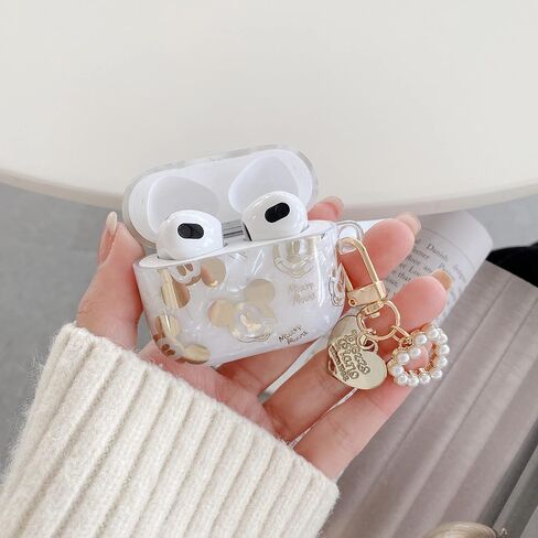 جراب AirPods 3 بتصميم شخصية كرتونية لطيف مناسب للنساء والفتيات غطاء ناعم من مادة TPU مع مجموعة تنظيف مع سلسلة مفاتيح لؤلؤية على شكل قلب لحافظة Apple airpods الجيل الثالث (ميكي) in Saudi Arabia