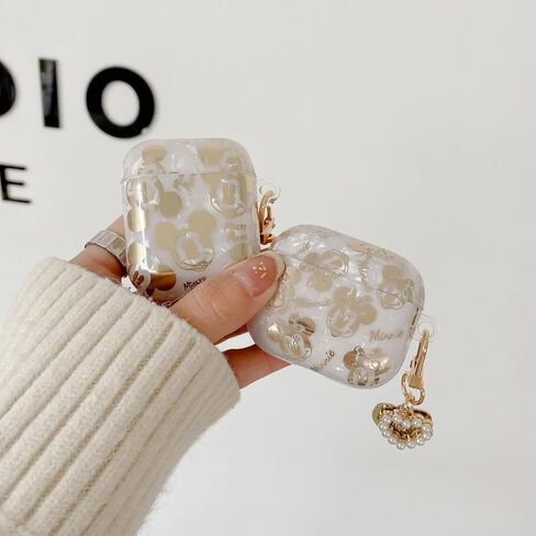جراب AirPods 3 بتصميم شخصية كرتونية لطيف مناسب للنساء والفتيات غطاء ناعم من مادة TPU مع مجموعة تنظيف مع سلسلة مفاتيح لؤلؤية على شكل قلب لحافظة Apple airpods الجيل الثالث (ميكي) in Saudi Arabia