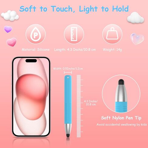 Kid-Friendly Stylus Pens for Touch Screens, Kid Tablet Stylus Pen Universal Children's Crayon Stylus Pen Compatible with Samsung, Kindle, iPad, iPhone, Android, Microsoft, Blue in Kuwait