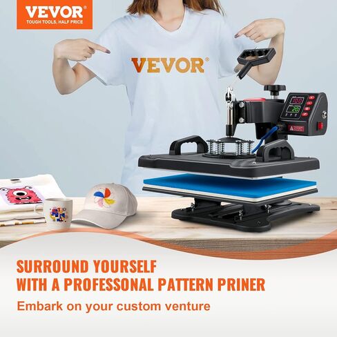 VEVOR 15x15 Heat Press Machine 2 in 1 for T Shirts and Hats, Swing Away T Shirt Press Machine, Professional Heat Press for Sublimation, Vinyl, Heat Transfer Projects in Saudi Arabia
