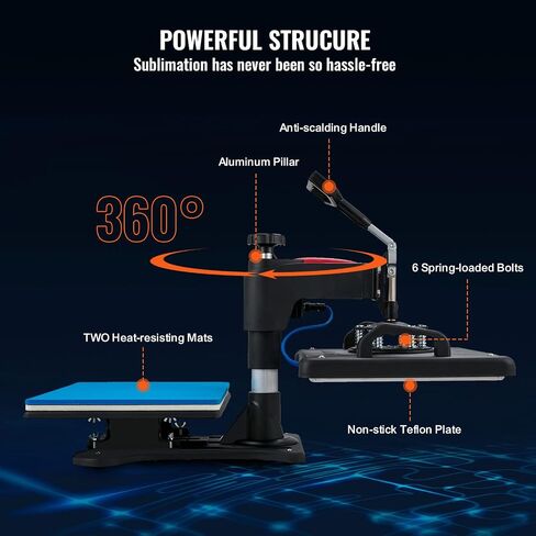 VEVOR 15x15 Heat Press Machine 2 in 1 for T Shirts and Hats, Swing Away T Shirt Press Machine, Professional Heat Press for Sublimation, Vinyl, Heat Transfer Projects in Saudi Arabia