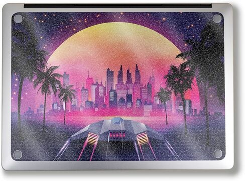 Glossy Glitter Laptop Skin Compatible with Surface Laptop 7 13.8" (2024) - Synthwave Starship - Premium 3M Vinyl Protective Wrap Decal Cover - Easy to Apply | Crafted in The USA by MightySkins in Saudi Arabia