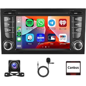 2+64G Android Car Radio Stereo for Audi A4 S4 RS4 B5 B6 B7 Seat Exeo 2002-2012 with Wireless Carplay Android Auto, 7'' Touchscreen Head Unit Mirror Link WiFi GPS Bluetooth FM RDS EQ Backup Camera SWC