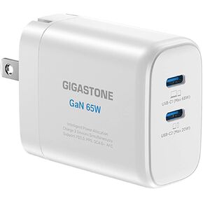 Gigastone 65W Dual USB C Charger [2 Pack] GaN Power Go PPS Dual Port Intelligent Power Allocation, Foldable Plug Travel, Full Speed GaN Charger MacBook Air/Pro Dell XPS iPad iPhone 16/15 Galaxy S24