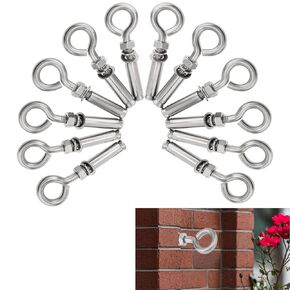 Concrete Eye Bolts 6Pcs, M10 Eyebolt Bolts Stainless Steel Concrete Anchor Eyebolt Screw Hooks, Heavy Duty Brick Anchors Eyebolts Expansion Screw Lifting Ring Bolt Fastener 3/8 for Concrete Wall
