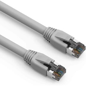 Cat 8 Ethernet Cable, Heavy Duty 24 AWG Double Shielded Booted Twisted Pair LAN Network, 40 Gbps 2000 Mhz Bandwidth and RJ45 Connector High Speed for Router/Gaming/Switch Gray (50 Feet (1-Pack))