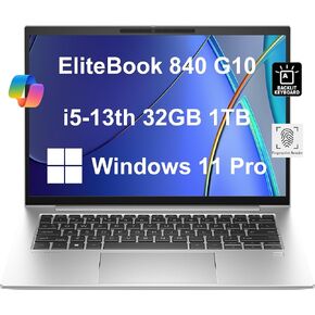 2024 HP EliteBook 840 G10 Business Laptop (14" FHD+, Intel 10-Core i5-1345U, 32GB DDR5 RAM, 1TB SSD) Long Battery Life, Backlit Keyboard, Fingerprint, 5MP IR Webcam, Win 11 Pro w/ AI Copilot, Silver
