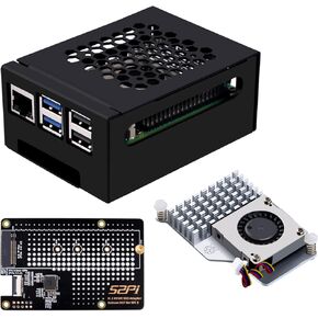 حافظة معدنية GeeekPi مع لوحة سفلية محيطية N07 PCIe M.2 M-Key NVMe SSD PCIe لـ Raspberry Pi 5، تدعم M.2 Key-M NVMe SSD 2230/2242/2260/2280 (مع مبرد نشط)