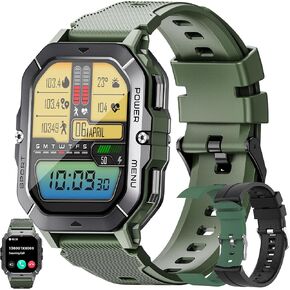Military Smart Watch for Men(Answer/Make Calls), 2.02"AMOLED 5ATM Waterproof Smartwatch with Heart Rate/SpO2/Blood Pressure, 100+ Sports, Fitness Watch for Android iPhone, with 3 Watch Bands (Black)