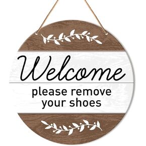 Funny Welcome Sign Front Door Decor, Home Welcome Hanging Sign Decor Farmhouse Wall Decorations Sign for Entryway, Porch, Housewarming Gift for New House Home, Beware of Husband Kids Are Shady
