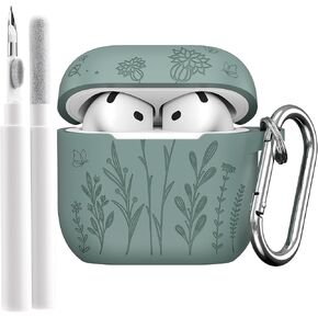 Case for AirPods 4 Silicone Case with Keychain for Apple Airpods 4th Generation 2024 Military-Grade Shockproof, Soft Silicone for AirPods 4 Case with Cleaning Kit & Keychains, (Forest Green) 1 Pack