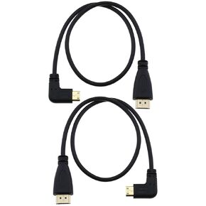 2PCS Mini HDMI to HDMI Cable 50cm Mini HDMI Male 90 Degree Left and Right to HDMI Male Cable for Camera Video Card Laptop Tablet HDTV Monitor Projector