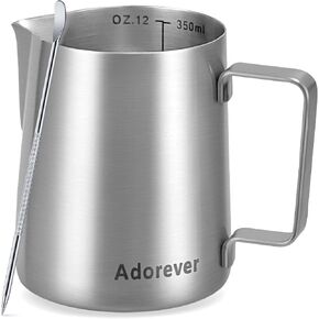 Milk Frothing Pitcher 350ml/600ml/900ml/1500ml (12oz/20oz/32oz/50oz) Steaming Pitchers Stainless Steel Milk/Coffee/Cappuccino/Latte Art Barista Steam Pitchers Milk Jug Cup with Art Pen,12oz