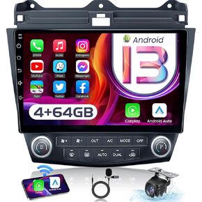 4+64G 8 Core 5G راديو السيارة ستيريو لهوندا أكورد راديو 2003-2007 مع Carplay/Android Auto وكاميرا احتياطية، 10.1 بوصة HD IPS شاشة تعمل باللمس وحدة رأسية مع نظام تحديد المواقع العالمي، بلوتوث، واي فاي، SWC، DSP، FM، وصلة مرآة