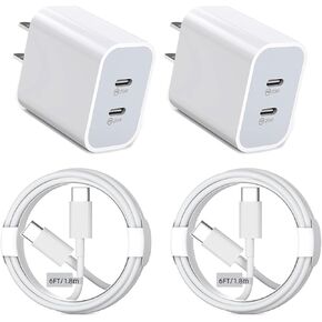 2-Pack White for iPhone 15 Charger Fast Charging, 40W Dual Port USB C Wall Charger Fast Charging Block with 6FT Long USB C to C Charging Cord Compatible with iPhone 15/15 Plus/15 Pro/15 Pro Max