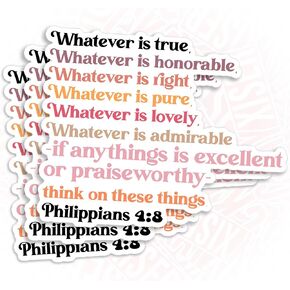 (3Pcs) Philippians 4:8 Whatever is True Whatever is Noble Whatever Stickers Bible Christian 3" Waterproof Vinyl Sticker for Laptop, Water Bottle, Tumbler, Accessory Gifts for Her Him 3 Inches