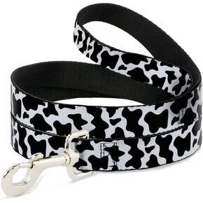 Buckle-Down Pet Leash, Dog Leash, Cow Pattern Print White Black, 4 Feet Long 0.5 Inch Wide