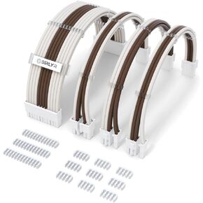Sirlyr PSU Cable Extension,Customed Pre-Bend PC Power Supply Cable,1x 24 Pin ATX / 1x 8 (4+4) Pin EPS/Longer 2X 8 (6+2) Gold-Plated Pin Pcie,Nylon Sleeved Brown Beige,4 Kits