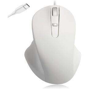 Matias Premium Wired USB-C PBT Computer Mouse - High Precision, Ergonomic Design - Left Right Hand Use - Home and Office Use - Compatible for PC, MacBook, Chromebook, Laptop, Desktop - (White)