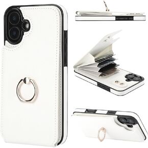 Folosu Compatible with iPhone 16 Plus Case Wallet with Card Holder, 360°Rotation Finger Ring Holder Kickstand, RFID Blocking Leather Protective Double Buttons Shockproof Cover 6.7 Inch Black