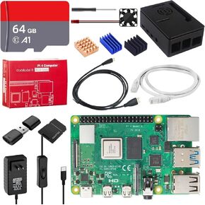 Vemico Rasberry Pi 4 4GB Starter Kit with Raspberry Pi4 4GB Single Board,64GB Card Readers Kit Pi 4 Case 5V3A Power Supply with ON/OFF Switch Heatsinks Cooling Fan 4K Micro HD Out Cable,Ethernet Cable