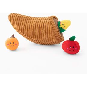 ZippyPaws Holiday Burrow Interactive Dog Toys - Hide and Seek Dog Toys and Puppy Toys, Colorful Squeaky Dog Toys, and Plush Dog Puzzles, Cornucopia