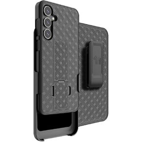 Case with Clip for Galaxy S23 FE Phone, Nakedcellphone Textured Slim Hard Shell Cover with Stand and [Rotating/Ratchet] Belt Hip Holster Holder Combo for Samsung SM-S711 - Matte Black