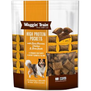 Waggin' Train High Protein Pockets with Bone Marrow, Chicken & Bone Broth for Dogs - 12 oz. Pouch - Made in The USA, High Protein, Wheat Free Dog Treat