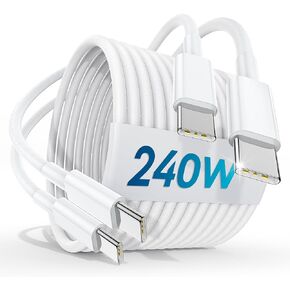240W USB C to USB C Cable 6 FT 2Pack,USB C Cable Fast Charging Braided Cord for iPhone 15/16 Pro Max Plus, MacBook Pro, Pad Pro, Galaxy S23, and More
