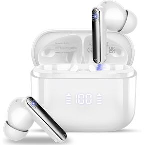 Wireless Earbuds, Bluetooth 5.3 Headphones Stereo Bass with Noise Cancelling Mic, 48Hrs Playtime in Ear Ear Buds with LED Power Display Charging Case, IPX7 Waterproof Earphones for Android iOS Orange
