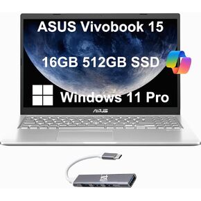ASUS Vivobook 15 Laptop (15.6" FHD Anti-Glare, 40GB RAM, 1TB PCIe SSD, AMD Ryzen 3 3250U) for Student, Business, Education, Numeric Keypad, IST Hub, Type-C, Win 11 Pro w/AI Copilot, Silver