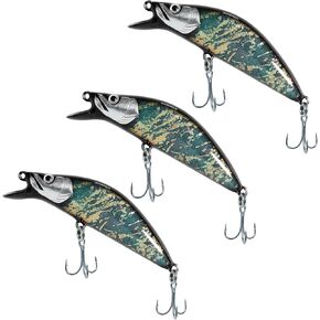 3 PCS Minnow Fishing Lures Crankbaits with 2 Fishing Hooks, Fishing Hard Baits Crank Baits for Bass Fishing