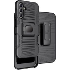 Nakedcellphone Rugged Combo for Samsung Galaxy A25 5G / Galaxy A15 5G Phone Case, Hybrid Ring Grip Cover with Stand [Built-in Mounting Plate] and Belt Clip Holster Holder - Black