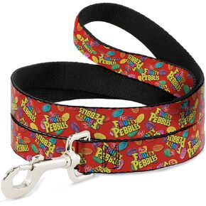 The Flintstones Pet Leash, Dog Leash, Fruity Pebbles Logo and Cereal Pebbles Scattered Multi Color, 6 Feet Long 0.5 Inch Wide