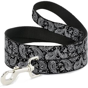 Dog Leash Floral Paisley Black White 6 Feet Long 1.5 Inch Wide
