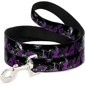 Buckle-Down Pet Leash - Maleficent & Diablo Black Roses/Purples - 4 Feet Long - 1" Wide