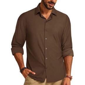 PJ PAUL JONES Men's Casual Stretch Shirts Wrinkle Free Herringbone Button Down Shirts Long Sleeve Dress Shirt